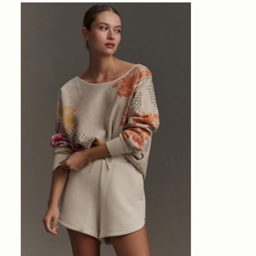 Floral Patterned Sweater - Beige, Pink, Orange